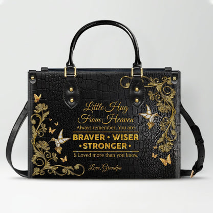 Personalized Leather Handbag – Little Hug From Heaven Memorial Gift | CHRISTIANARTBAG