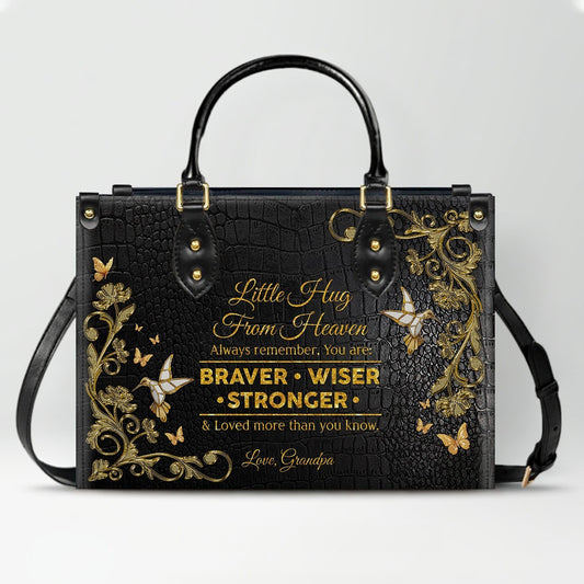 Personalized Leather Handbag – Little Hug From Heaven Memorial Gift | CHRISTIANARTBAG