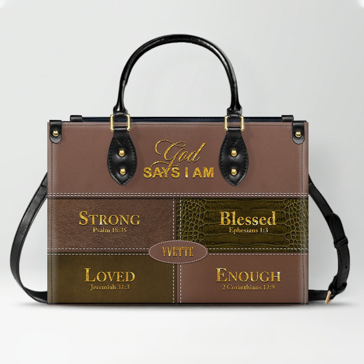 Personalized “God Says I Am” Leather Handbag for Christian Women – Custom Name & Color | CHRISTIANARTBAG 01122225