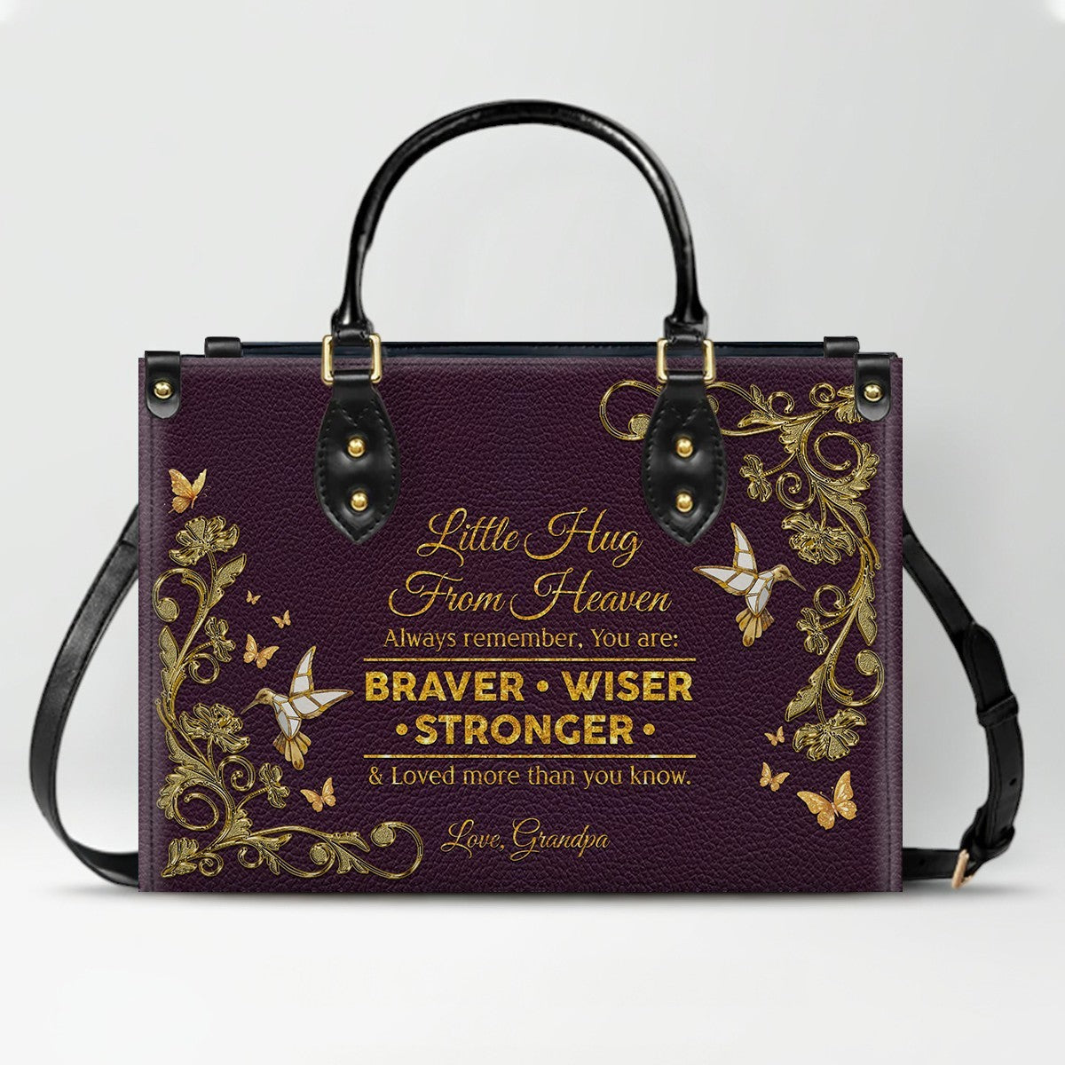 Personalized Leather Handbag – Little Hug From Heaven Memorial Gift | CHRISTIANARTBAG