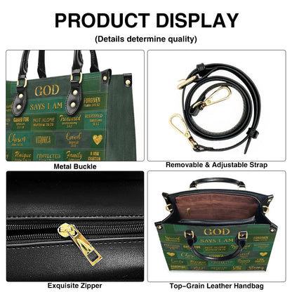 Personalized Christian Leather Handbag – “God Says I Am” Scripture Tote Bag for Women | Custom Name & Color | CHRISTIANARTBAG