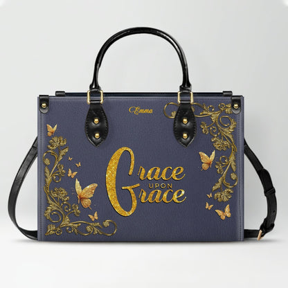 Personalized Leather Handbag Purple for Women – Custom Name Christian Tote Bag with Bible Verse, Luxury Gift for Mom | CHRISTIANARTBAG CAB24426