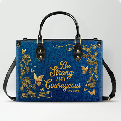 Personalized Christian Leather Handbag – Gold Navy Bible Verse Tote for Women | CHRISTIANARTBAG CAB01122525