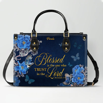 Personalized Christian Leather Handbag – Gold Navy Bible Verse Tote for Women | CHRISTIANARTBAG CAB01122325