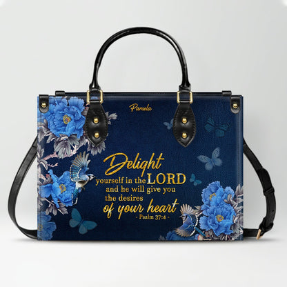 Personalized Christian Leather Handbag – Gold Navy Bible Verse Tote for Women | CHRISTIANARTBAG CAB01122325