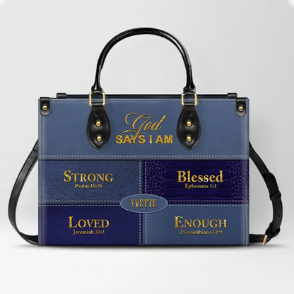 Personalized “God Says I Am” Leather Handbag for Christian Women – Custom Name & Color | CHRISTIANARTBAG 01122225