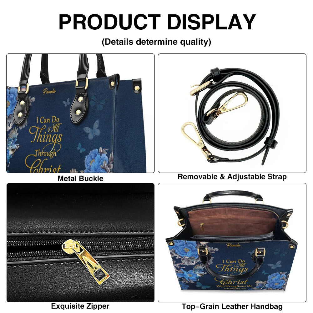 Personalized Christian Leather Handbag – Gold Navy Bible Verse Tote for Women | CHRISTIANARTBAG CAB01122325
