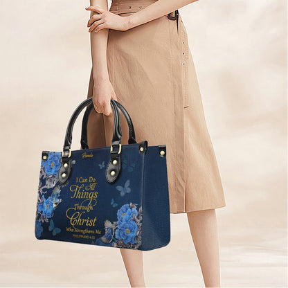 Personalized Christian Leather Handbag – Gold Navy Bible Verse Tote for Women | CHRISTIANARTBAG CAB01122325