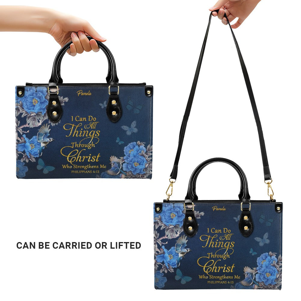 Personalized Christian Leather Handbag – Gold Navy Bible Verse Tote for Women | CHRISTIANARTBAG CAB01122325