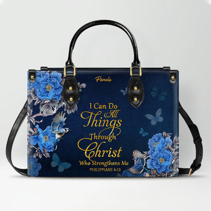 Personalized Christian Leather Handbag – Gold Navy Bible Verse Tote for Women | CHRISTIANARTBAG CAB01122325