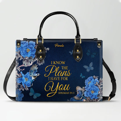 Personalized Christian Leather Handbag – Gold Navy Bible Verse Tote for Women | CHRISTIANARTBAG CAB01122325