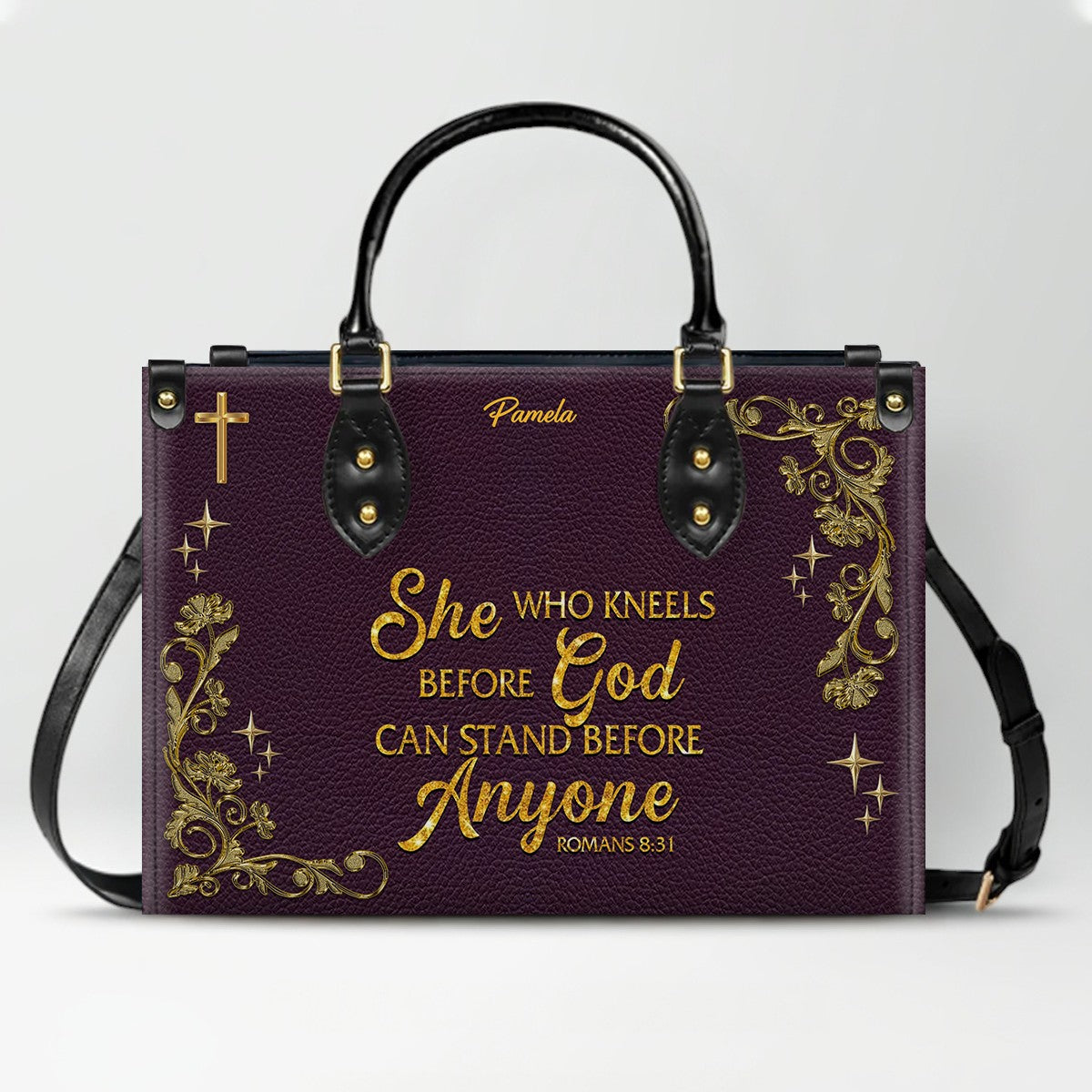 Personalized Leather Handbag & Long Wallet Set – Custom Name & Bible Verse | Elegant Christian Gift for Women