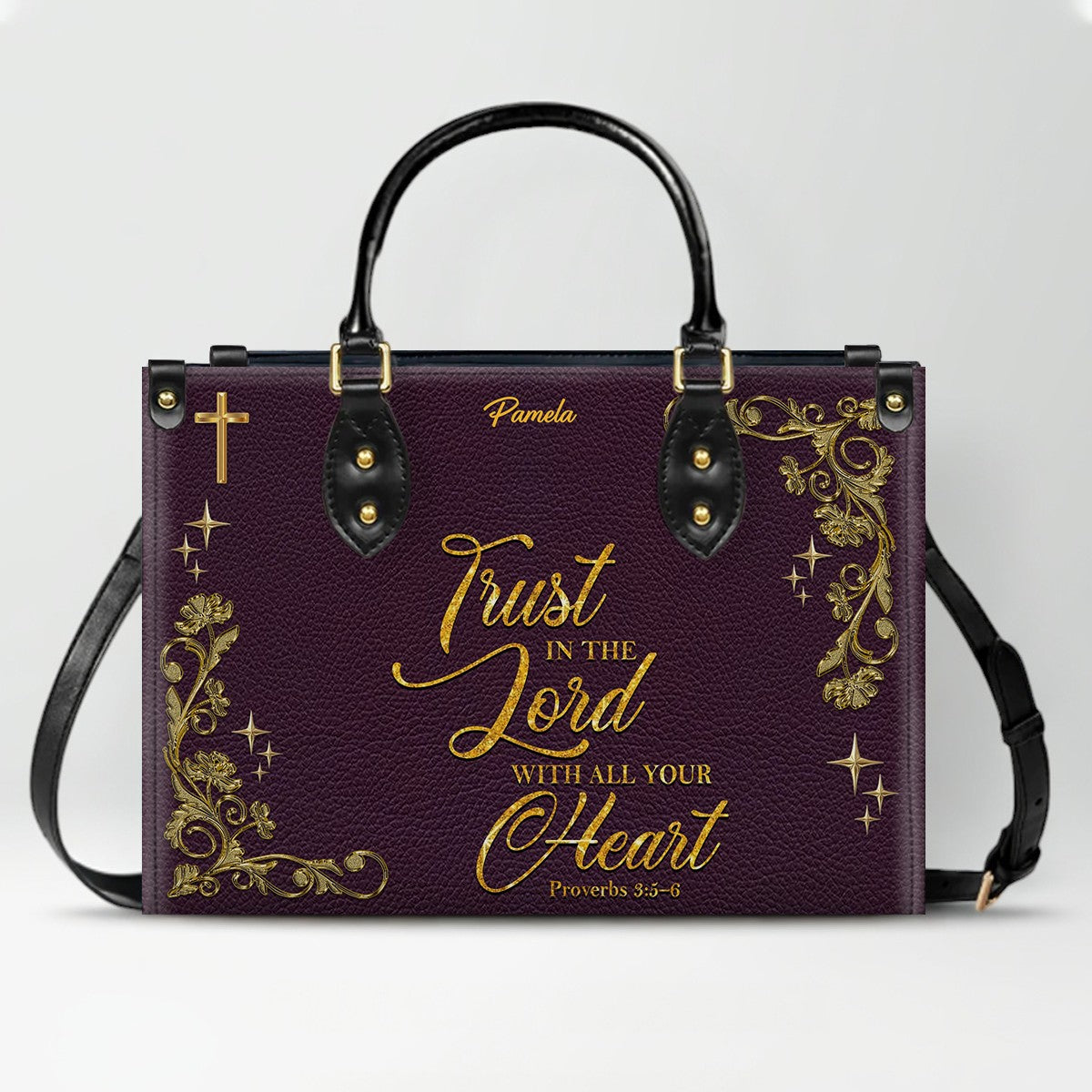 Personalized Leather Handbag & Long Wallet Set – Custom Name & Bible Verse | Elegant Christian Gift for Women