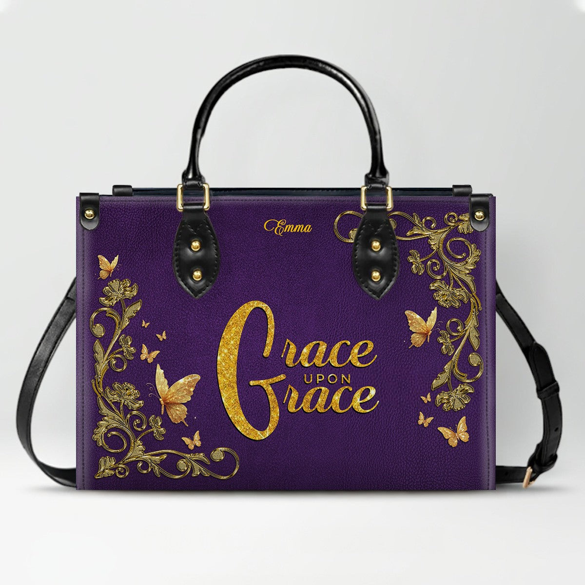 Personalized Leather Handbag for Women – Custom Name Christian Tote Bag with Bible Verse, Luxury Gift for Mom | CHRISTIANARTBAG CAB4326
