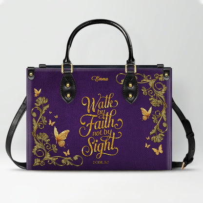 Personalized Leather Handbag Purple for Women – Custom Name Christian Tote Bag with Bible Verse, Luxury Gift for Mom | CHRISTIANARTBAG CAB24426