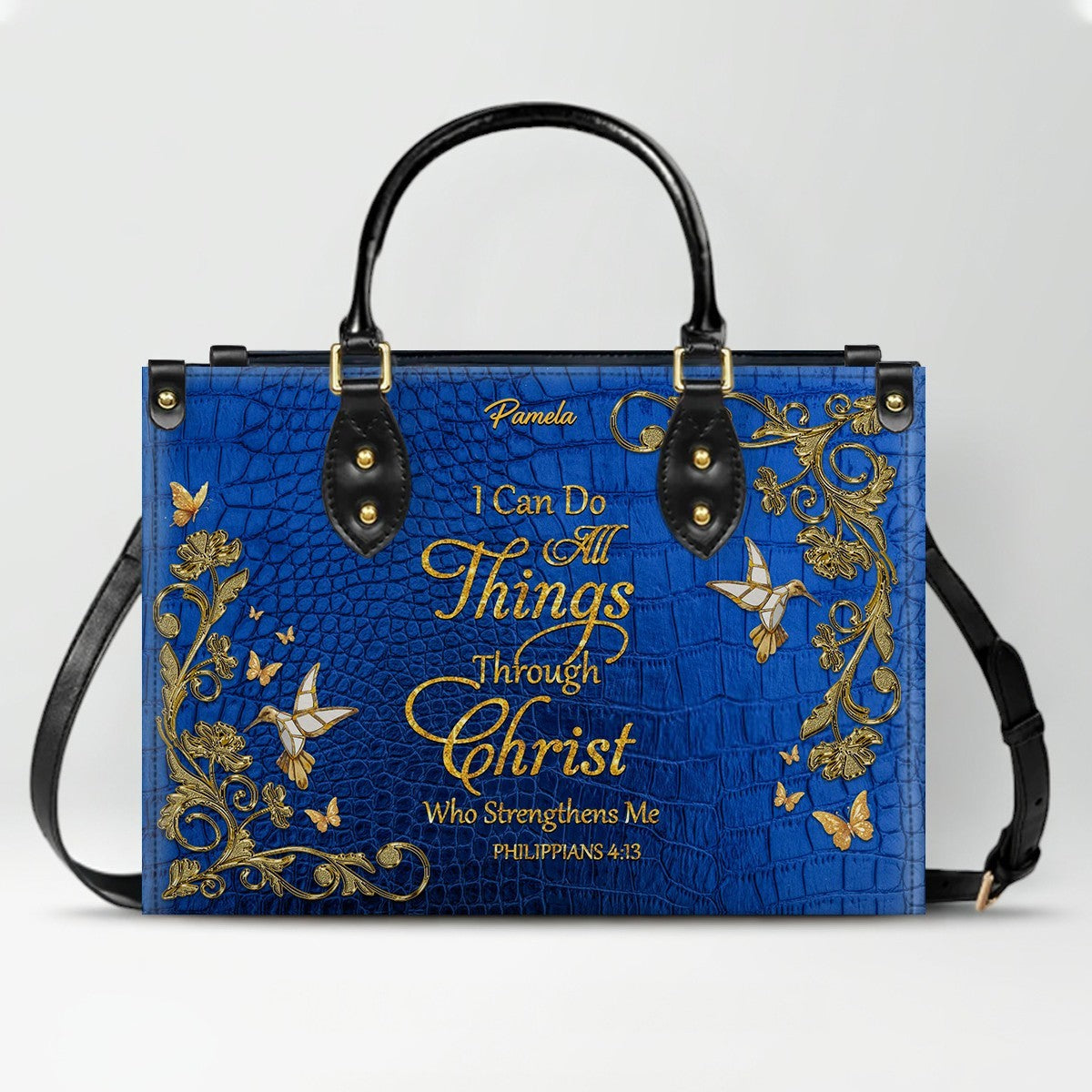 Personalized Christian Leather Tote Bag – Philippians 4:13 “I Can Do All Things Through Christ” Custom Name Gift for Women CAB012126
