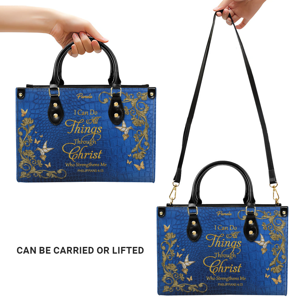 Personalized Christian Leather Tote Bag – Philippians 4:13 “I Can Do All Things Through Christ” Custom Name Gift for Women CAB012126