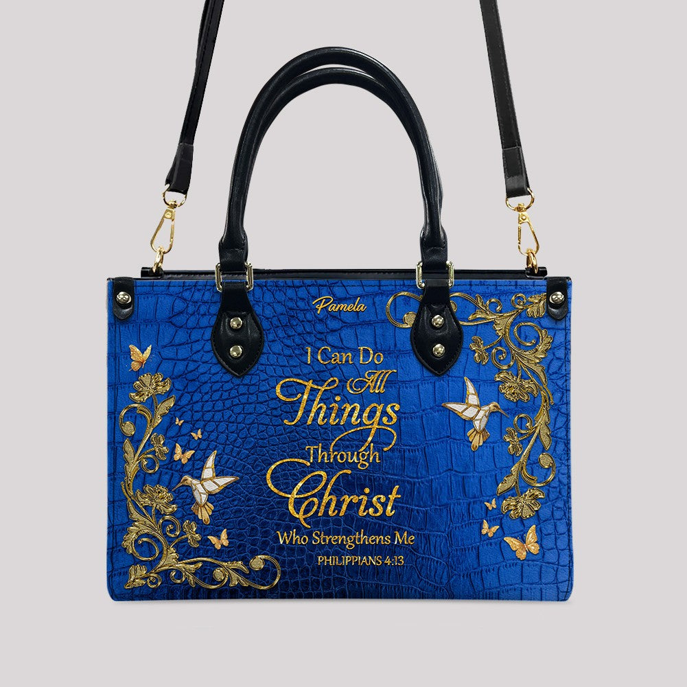 Personalized Christian Leather Tote Bag – Philippians 4:13 “I Can Do All Things Through Christ” Custom Name Gift for Women CAB012126