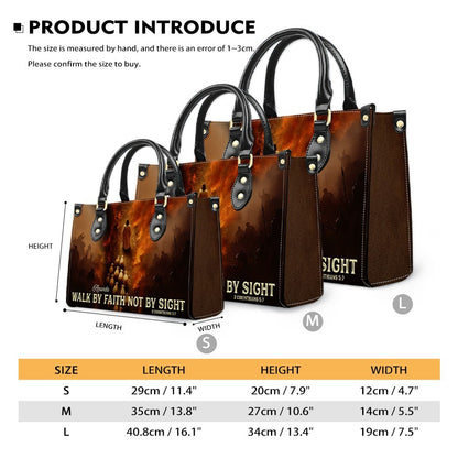 Personalized Christian Leather Handbag - Walk By Faith Not By Sight - Custom Name Jesus Good Shepherd Purse for Women - CHRISTIANARTBAG