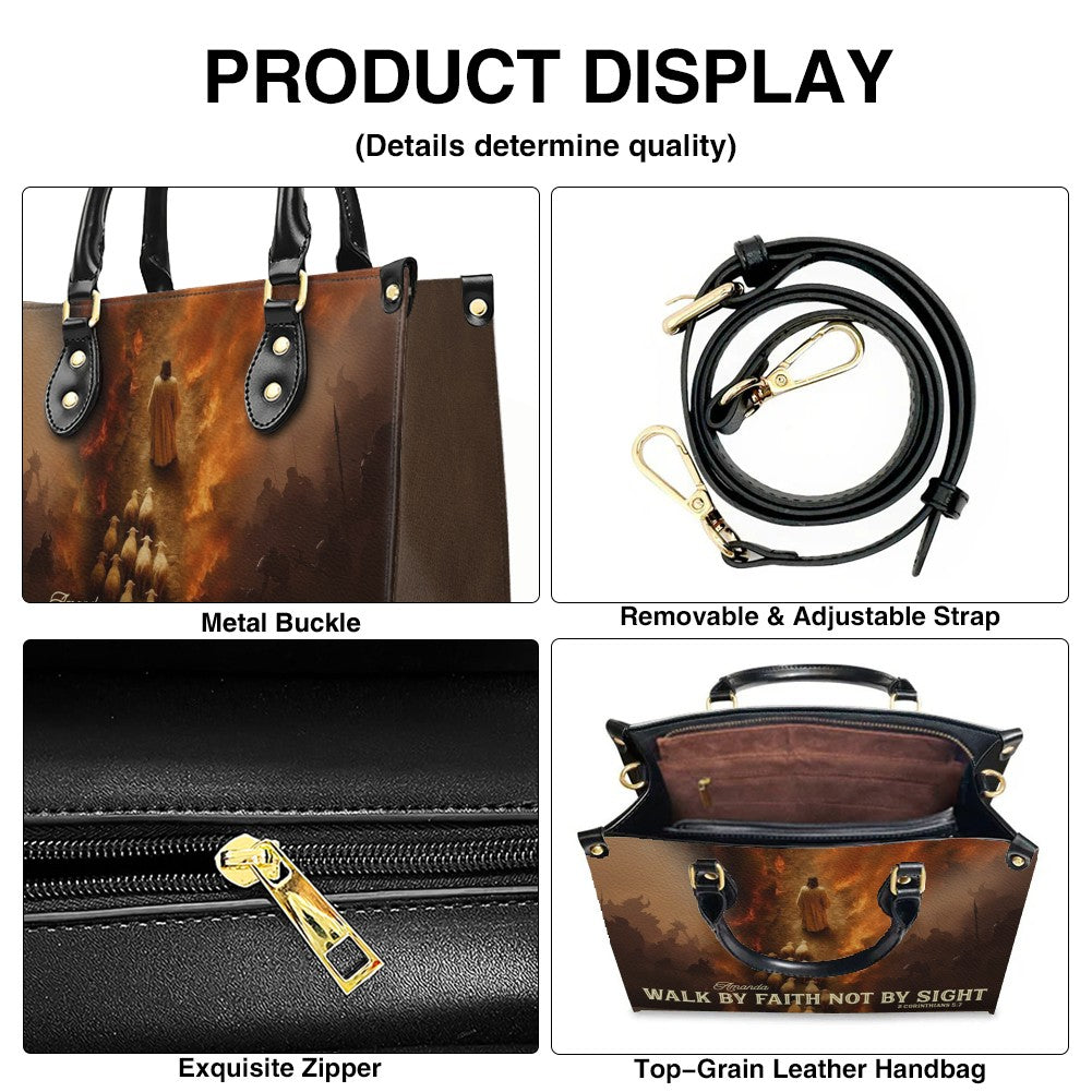 Personalized Christian Leather Handbag - Walk By Faith Not By Sight - Custom Name Jesus Good Shepherd Purse for Women - CHRISTIANARTBAG