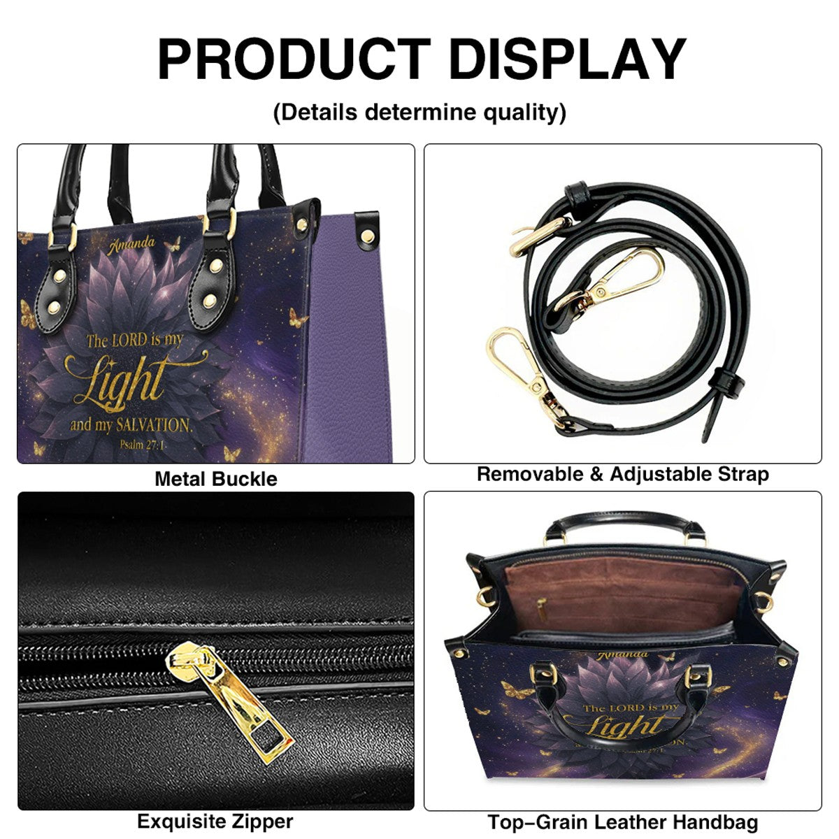 Personalized Christian Leather Handbag – Custom Name & Bible Verse | Faith-Inspired Gift for Women by CHRISTIANARTBAG