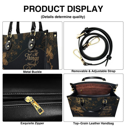 Personalized Leather Handbag | Black Cross Floral - I Can Do All Things Through Christ | CHRISTIANARTBAG CAB0271626