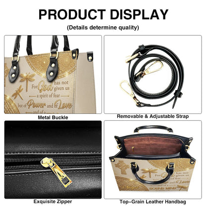 Personalized Leather Handbag | Custom Cross & Dragonfly Design - Gold Line Art - Religious Gift for Women - 2 Timothy 1:7 Scripture | CHRISTIANARTBAG CAB0171526