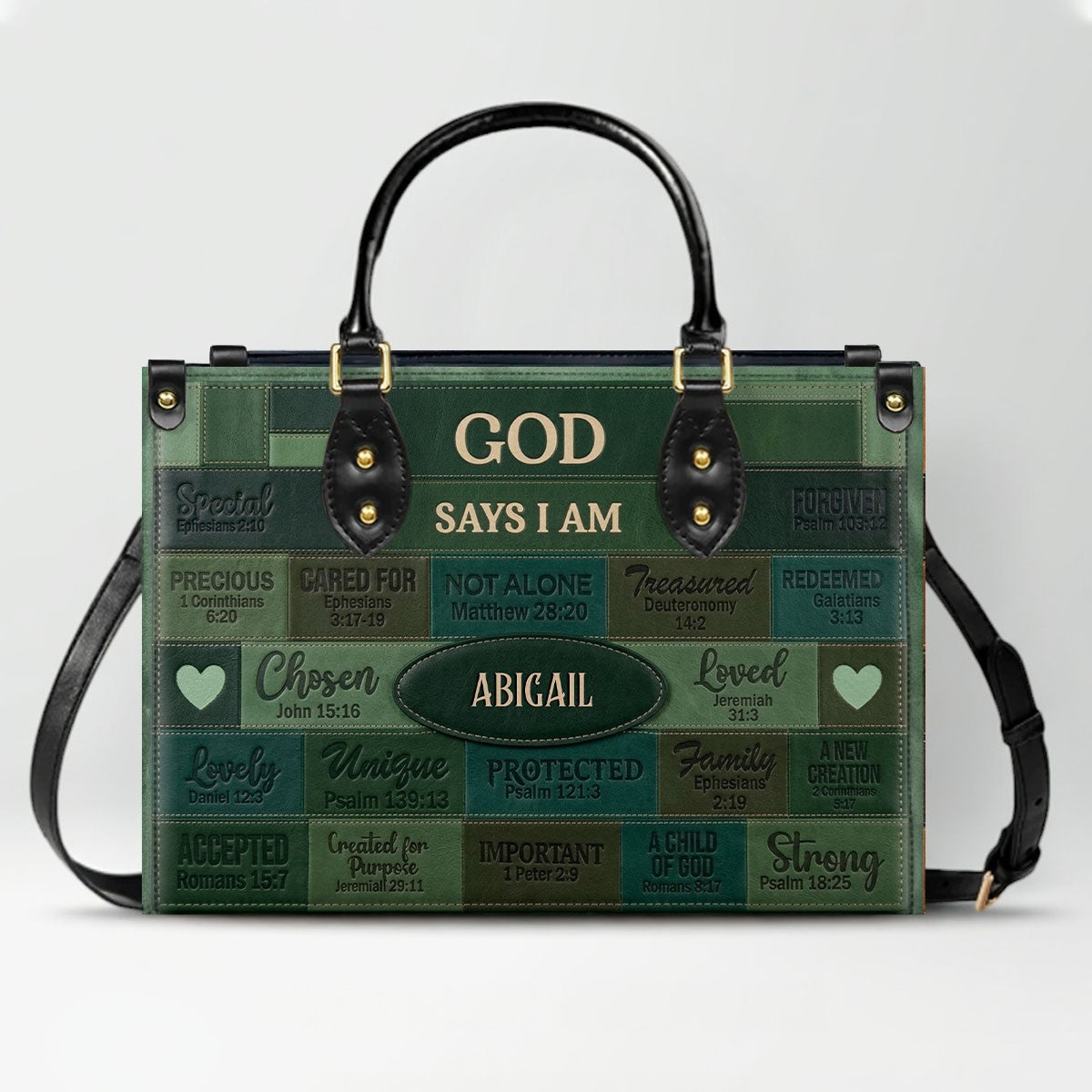 Christian Art Bag God Says I Am Personalized Handbag | Custom Scripture Leather Tote & Purse Set | Faith Based Religious Gifts for Her CAB01062226