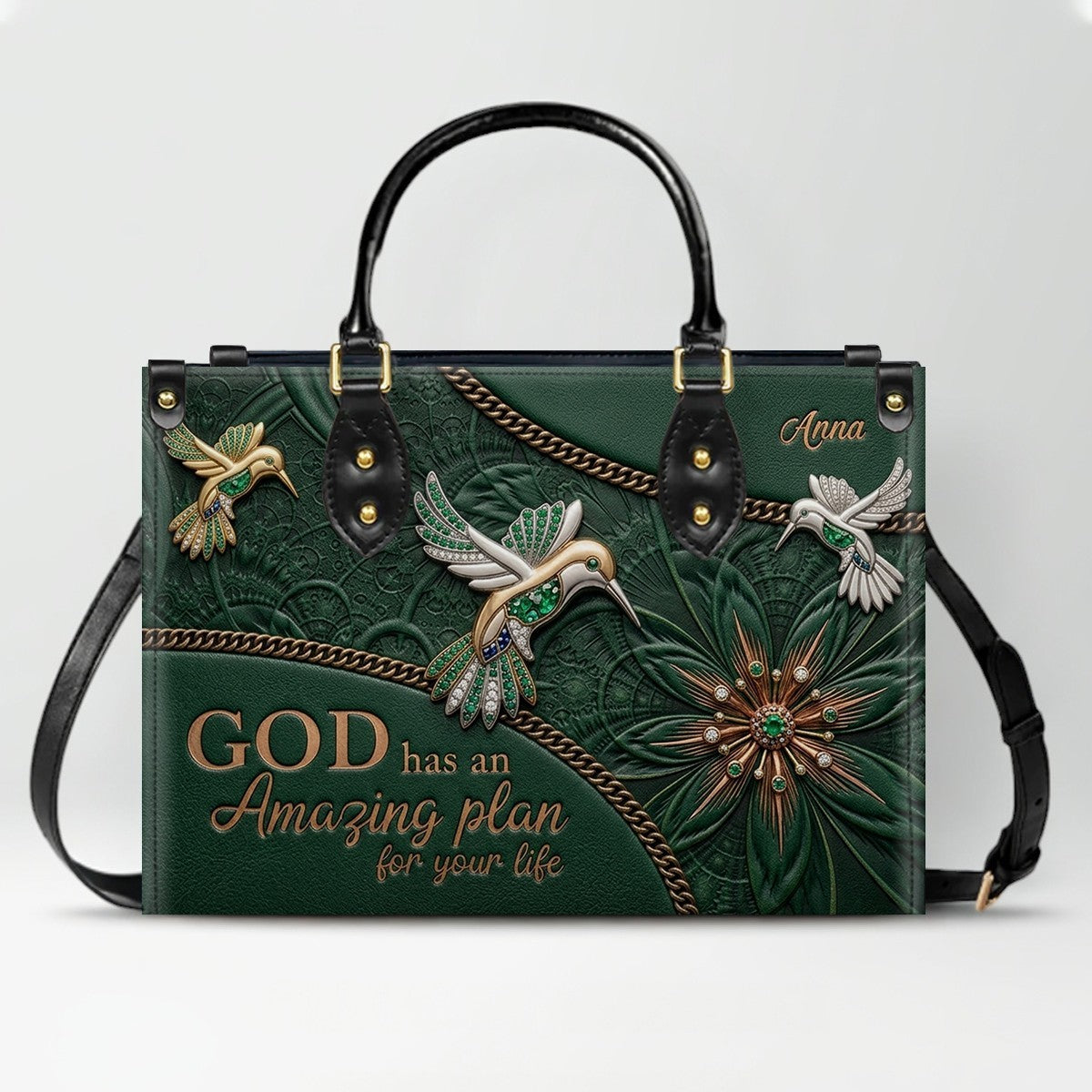 CHRISTIANARTBAG Personalized Leather Handbag - God Has An Amazing Plan For Your Life Hummingbird Floral Bag CAB01100326