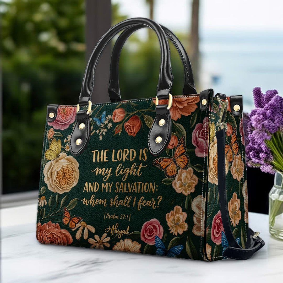 CHRISTIANARTBAG | Personalized Leather Handbag - Floral Psalm 27:1 Bible Verse Gift