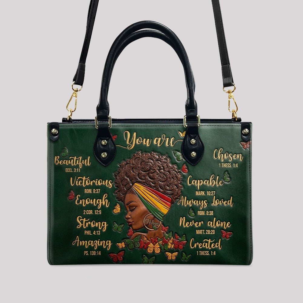 CHRISTIANARTBAG Personalized Leather Handbag - Custom Maya Green | African American Christian Gifts "You Are Beautiful" Bible Verse Shoulder Bag