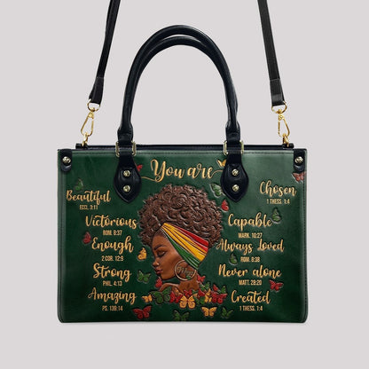 CHRISTIANARTBAG Personalized Leather Handbag - Custom Maya Green | African American Christian Gifts "You Are Beautiful" Bible Verse Shoulder Bag