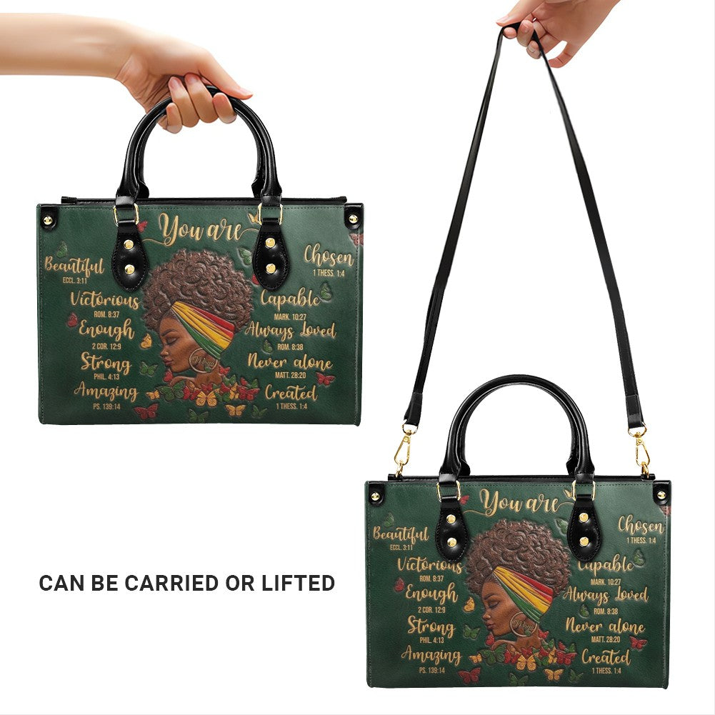 CHRISTIANARTBAG Personalized Leather Handbag - Custom Maya Green | African American Christian Gifts "You Are Beautiful" Bible Verse Shoulder Bag