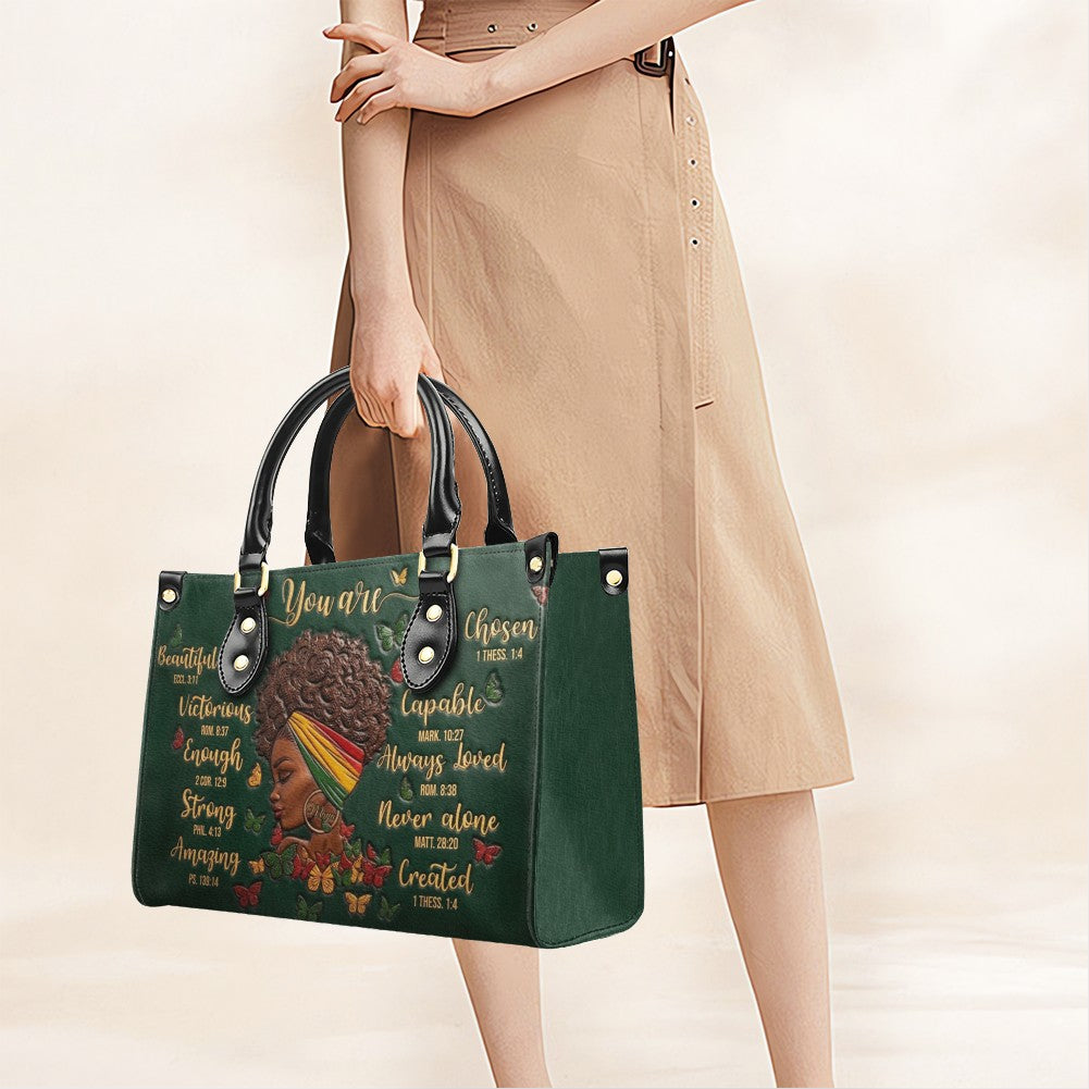 CHRISTIANARTBAG Personalized Leather Handbag - Custom Maya Green | African American Christian Gifts "You Are Beautiful" Bible Verse Shoulder Bag