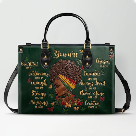 CHRISTIANARTBAG Personalized Leather Handbag - Custom Maya Green | African American Christian Gifts "You Are Beautiful" Bible Verse Shoulder Bag