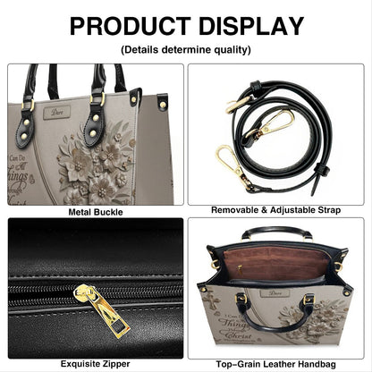 Custom Name Greige Leather Handbag | "I Can Do All Things Through Christ" Floral Design | CHRISTIANARTBAG 01070326