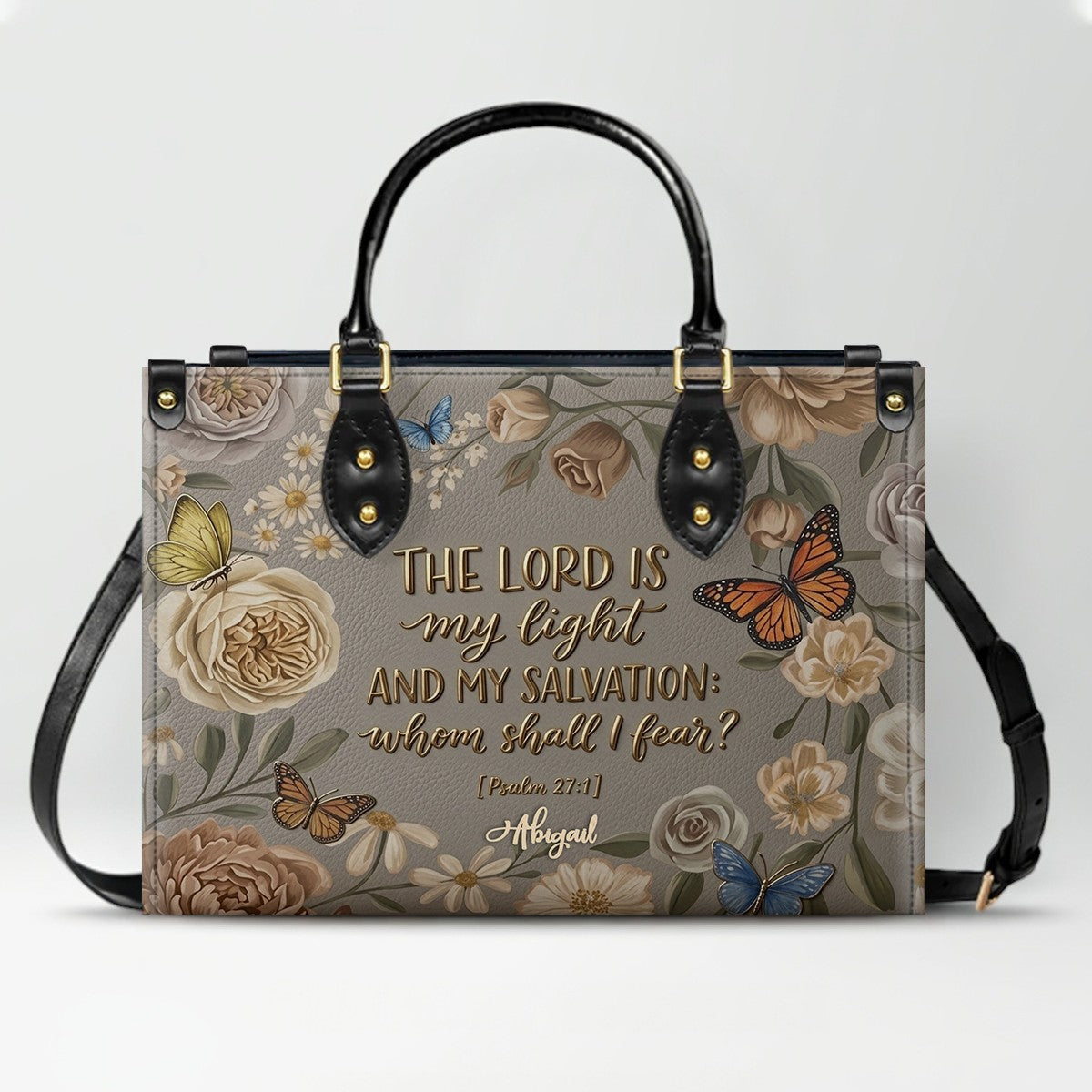 CHRISTIANARTBAG | Personalized Leather Handbag - Floral Psalm 27:1 Bible Verse Gift