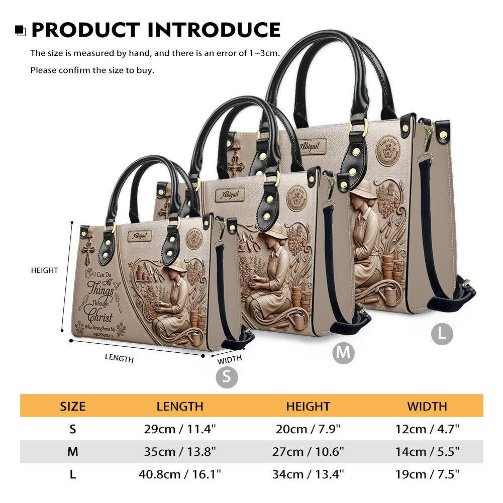 CHRISTIANARTBAG Personalized Leather Handbag - Custom Name Greige Crossbody Bag, Christian Gift for Women, Philippians 4:13 Gardening Tote CAB0171926