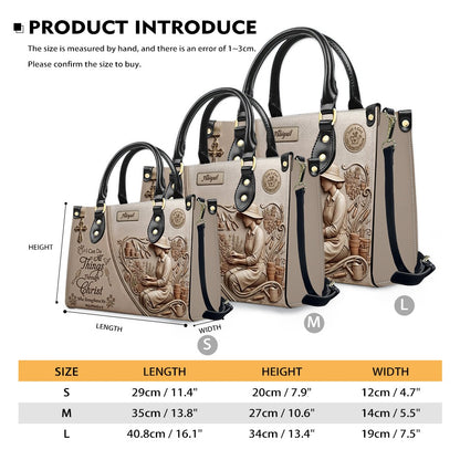 CHRISTIANARTBAG Personalized Leather Handbag - Custom Name Greige Crossbody Bag, Christian Gift for Women, Philippians 4:13 Gardening Tote CAB0171926