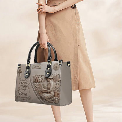 CHRISTIANARTBAG Personalized Leather Handbag - Custom Name Greige Crossbody Bag, Christian Gift for Women, Philippians 4:13 Gardening Tote CAB0171926