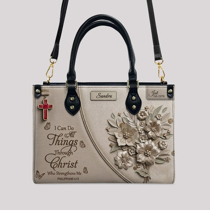 Personalized Christian Leather Handbag with Custom Name & Birthstone - "I Can Do All Things Through Christ" Philippians 4:13 Purse | CHRISTIANARTBAG 01072526