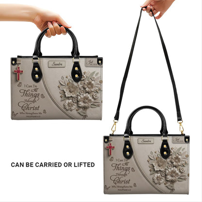 Personalized Christian Leather Handbag with Custom Name & Birthstone - "I Can Do All Things Through Christ" Philippians 4:13 Purse | CHRISTIANARTBAG 01072526