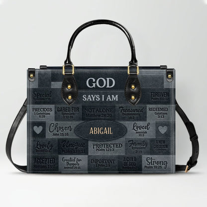 Christian Art Bag God Says I Am Personalized Handbag | Custom Scripture Leather Tote & Purse Set | Faith Based Religious Gifts for Her CAB01062226