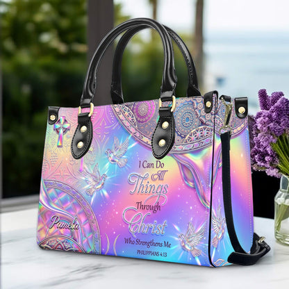 Personalized Christian Leather Handbag - I Can Do All Things Through Christ Verse - Custom Name Faith Purse | CHRISTIANARTBAG CAb01100626