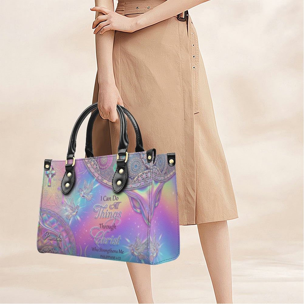 Personalized Christian Leather Handbag - I Can Do All Things Through Christ Verse - Custom Name Faith Purse | CHRISTIANARTBAG CAb01100626
