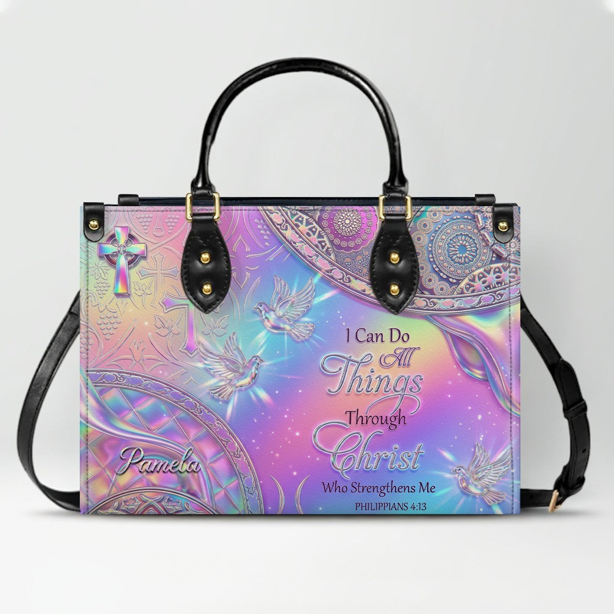 Personalized Christian Leather Handbag - I Can Do All Things Through Christ Verse - Custom Name Faith Purse | CHRISTIANARTBAG CAb01100626
