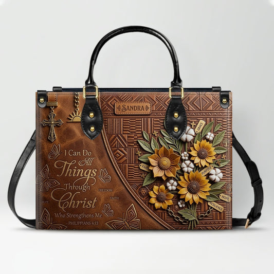 Custom Name Bible Verse Leather Handbag | Inspirational Christian Gift for Women | CHRISTIANARTBAG 01070826