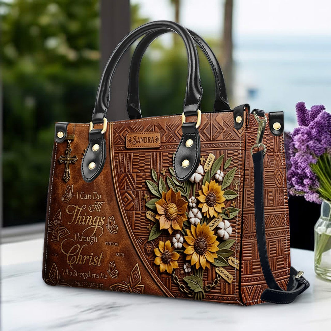 Custom Name Bible Verse Leather Handbag | Inspirational Christian Gift for Women | CHRISTIANARTBAG 01070826
