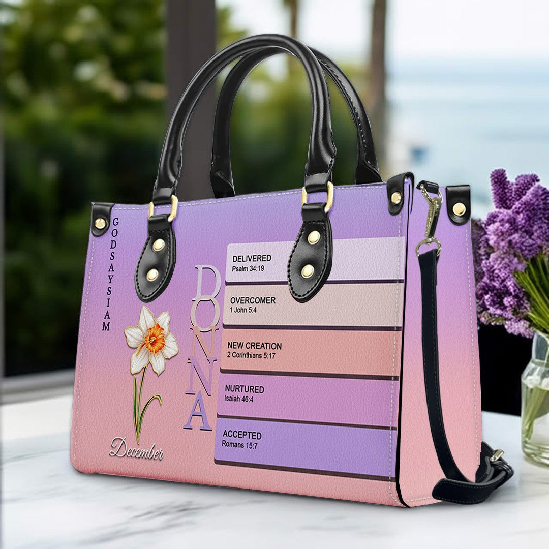 Uncover the sacred meaning of your name - Custom Name & Month Flower - Personalized Leather Handbag - CHRISTIANARTBAG 01181125
