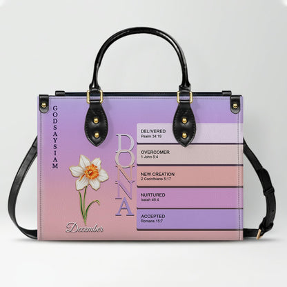 Uncover the sacred meaning of your name - Custom Name & Month Flower - Personalized Leather Handbag - CHRISTIANARTBAG 01181125